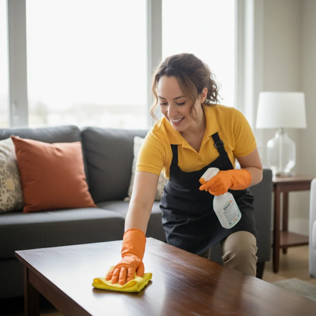 maid cleaning center table living room house cleaning app