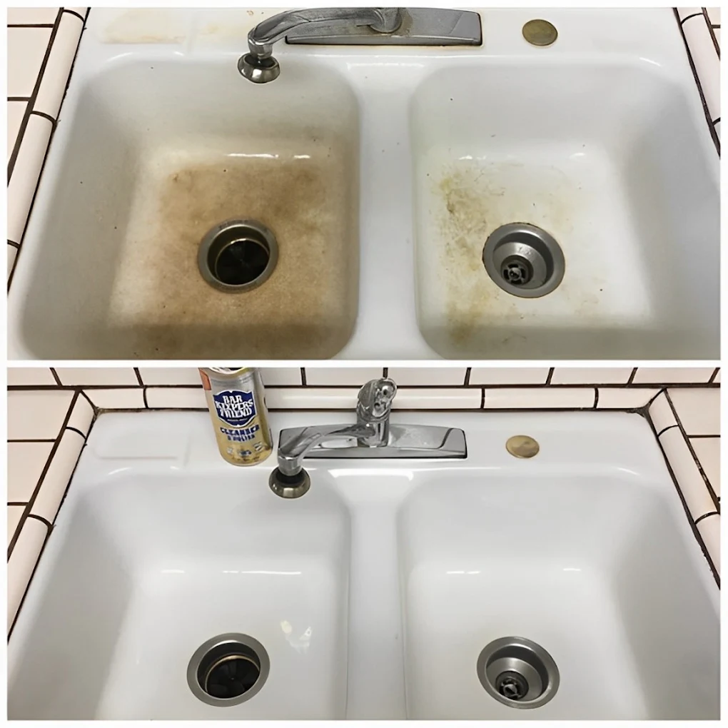 Sink before and after cleaning by Maid Bees