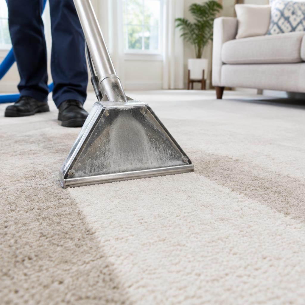 Hot water extraction lifting dirt from a carpet
